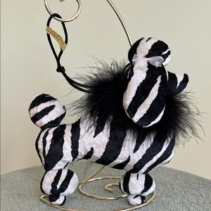 Zebra Print Dog Plush with Black Feather Collar - Poodle